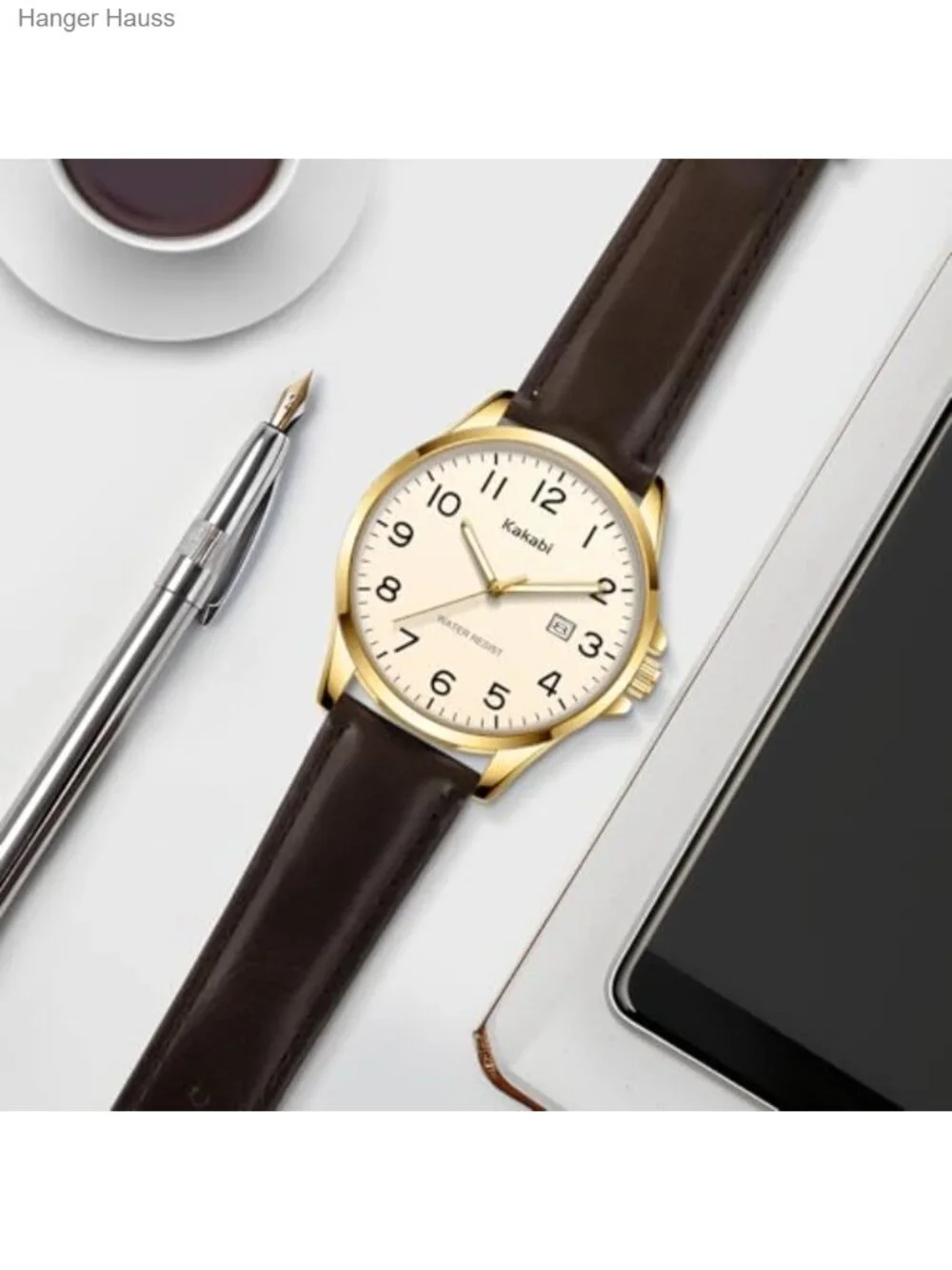 Men's Minimalist Analog Watch with Date, Faux Leather Strap, Quartz Movement,